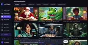 Artflow AI interface generating cartoon-style characters and storyboards